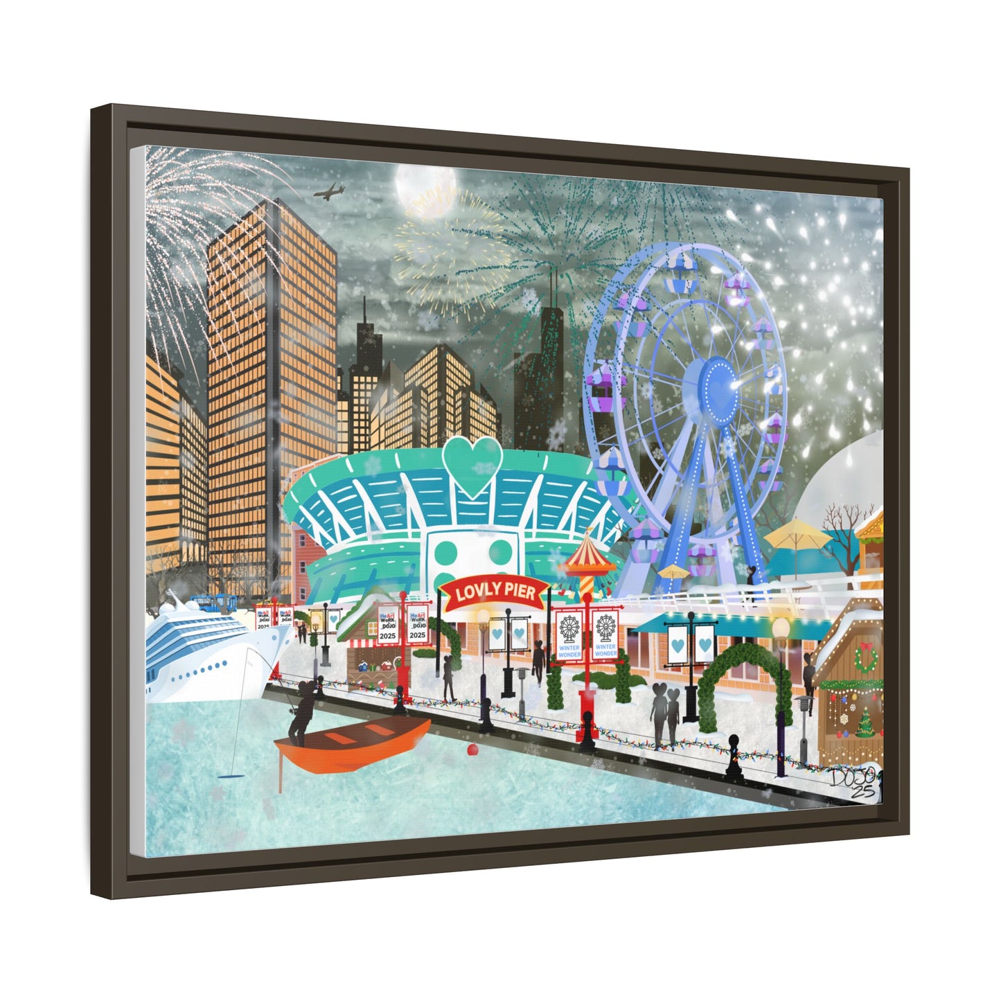 Framed Lovly Pier Canvas — Nightscape Wall Art