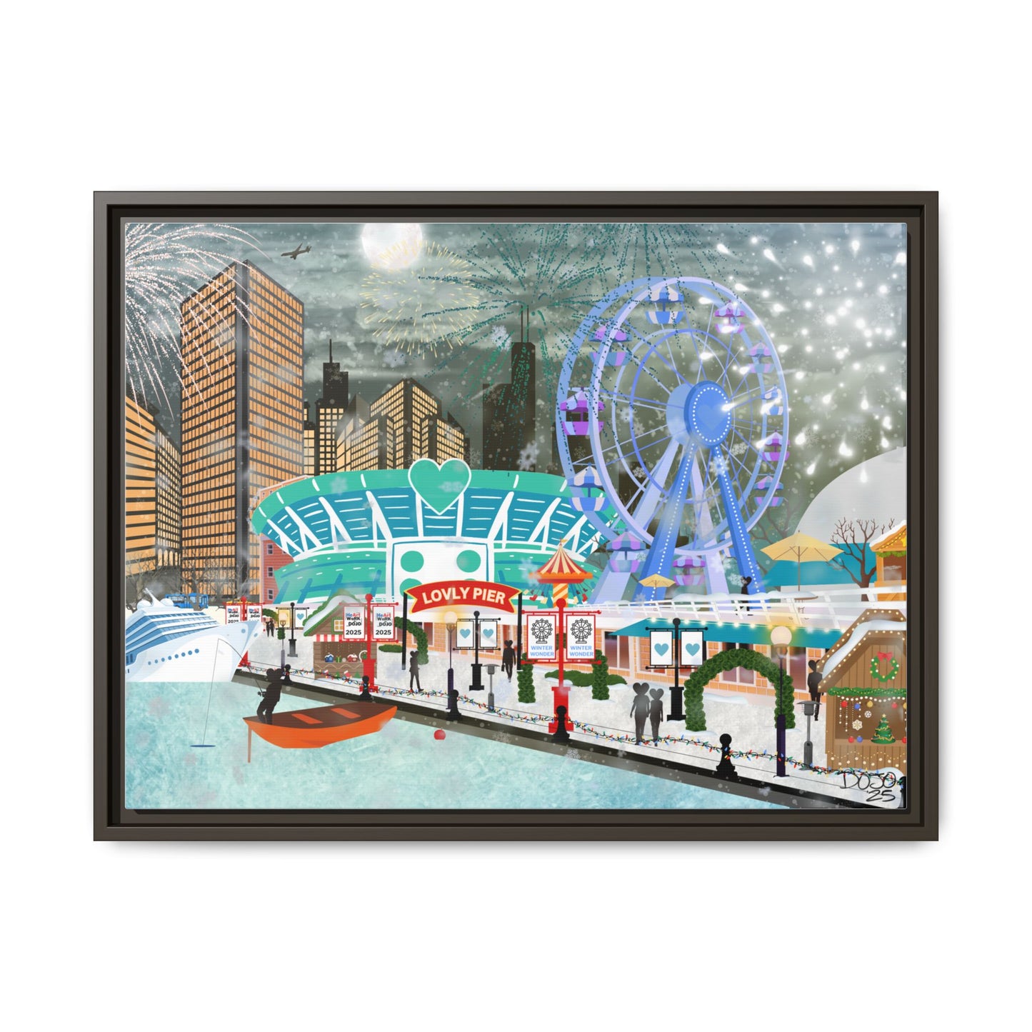Framed Lovly Pier Canvas — Nightscape Wall Art