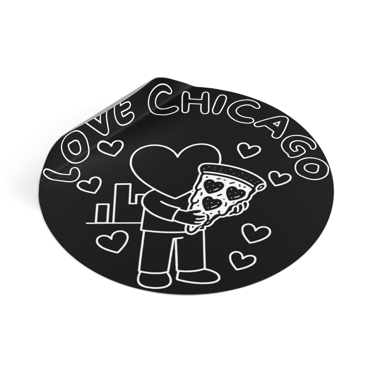 Love Chicago Pizza Round Vinyl Sticker