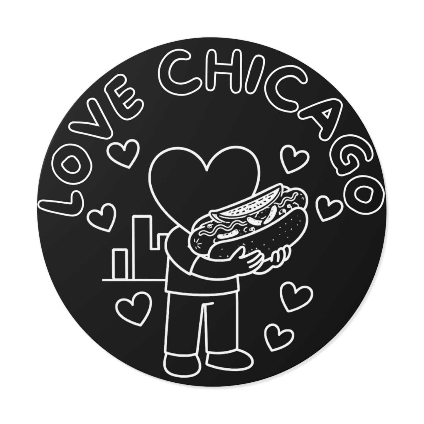 Love Chicago Hot Dog Round Vinyl Sticker