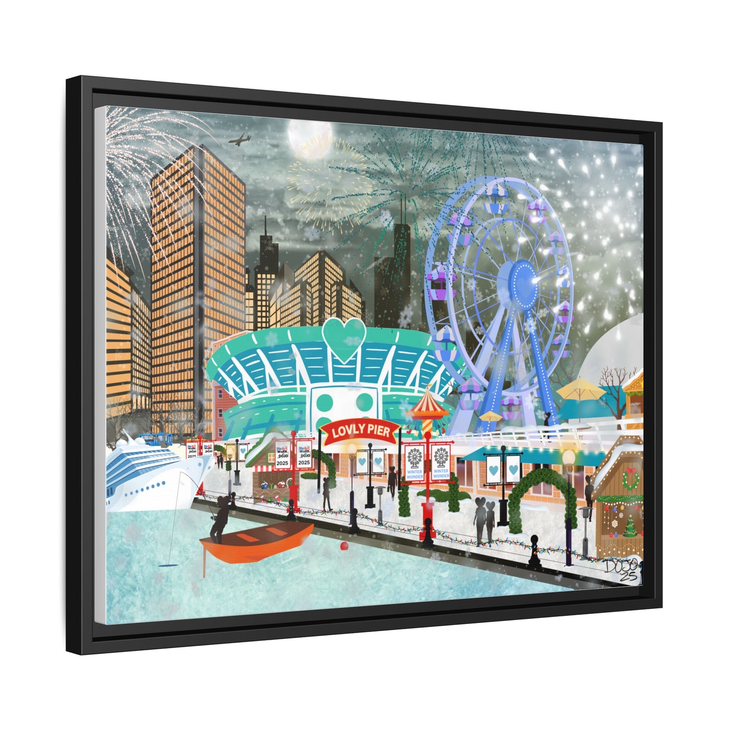 Framed Lovly Pier Canvas — Nightscape Wall Art