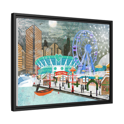 Framed Lovly Pier Canvas — Nightscape Wall Art