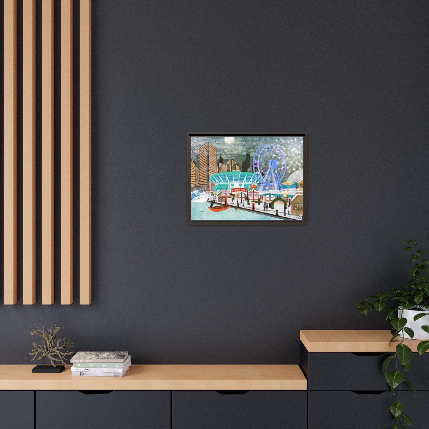 Framed Lovly Pier Canvas — Nightscape Wall Art