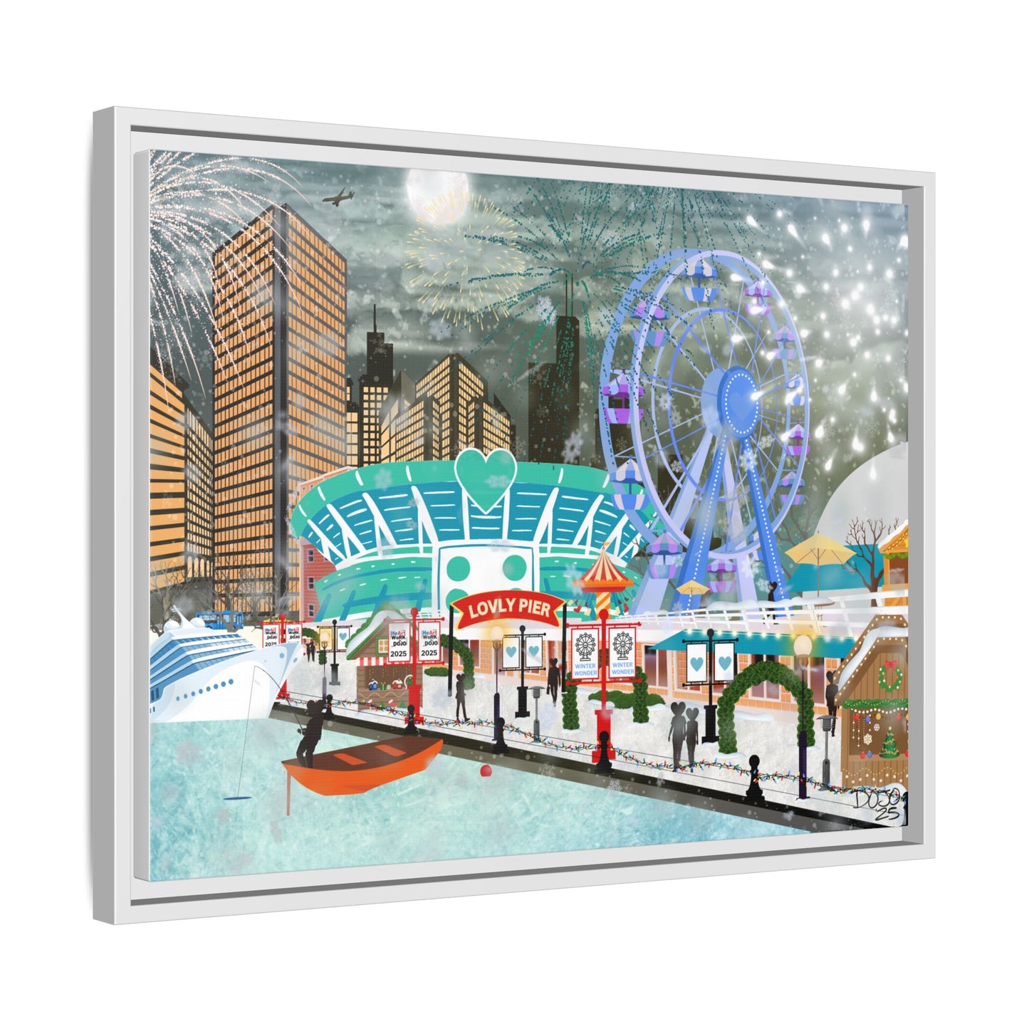 Framed Lovly Pier Canvas — Nightscape Wall Art