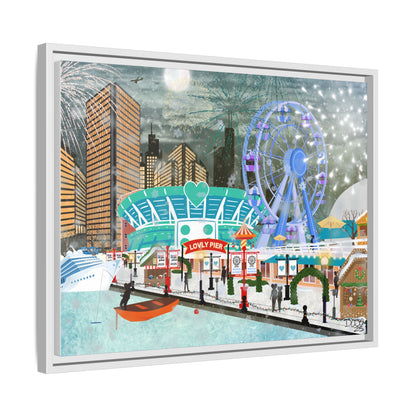Framed Lovly Pier Canvas — Nightscape Wall Art