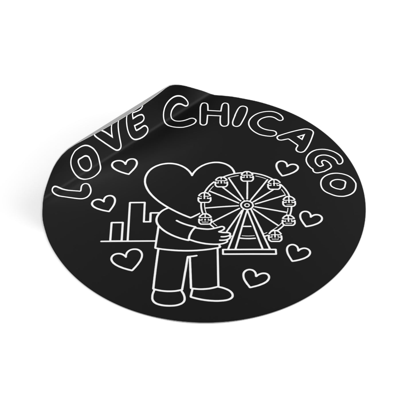 Love Chicago Ferris Wheel Round Vinyl Sticker
