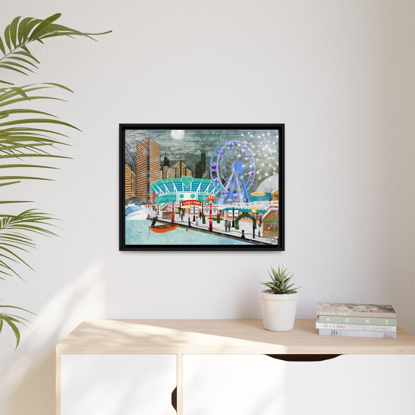 Framed Lovly Pier Canvas — Nightscape Wall Art