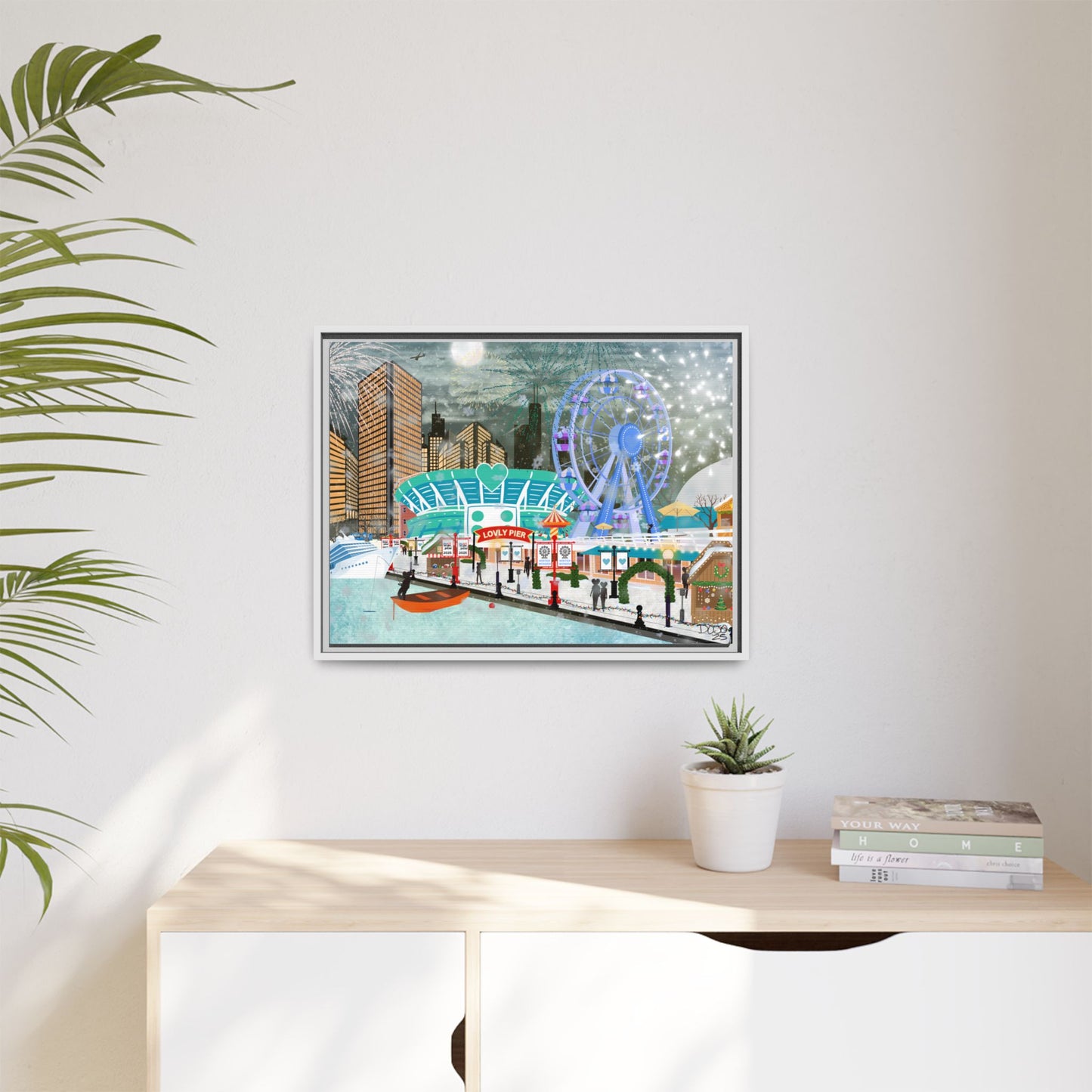 Framed Lovly Pier Canvas — Nightscape Wall Art