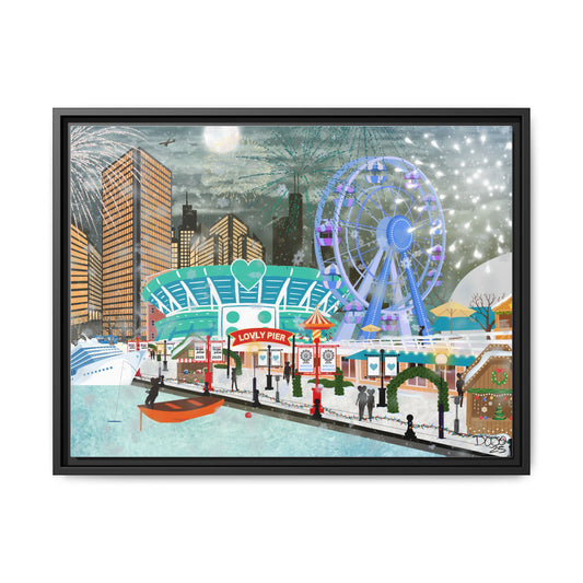 Framed Lovly Pier Canvas — Nightscape Wall Art
