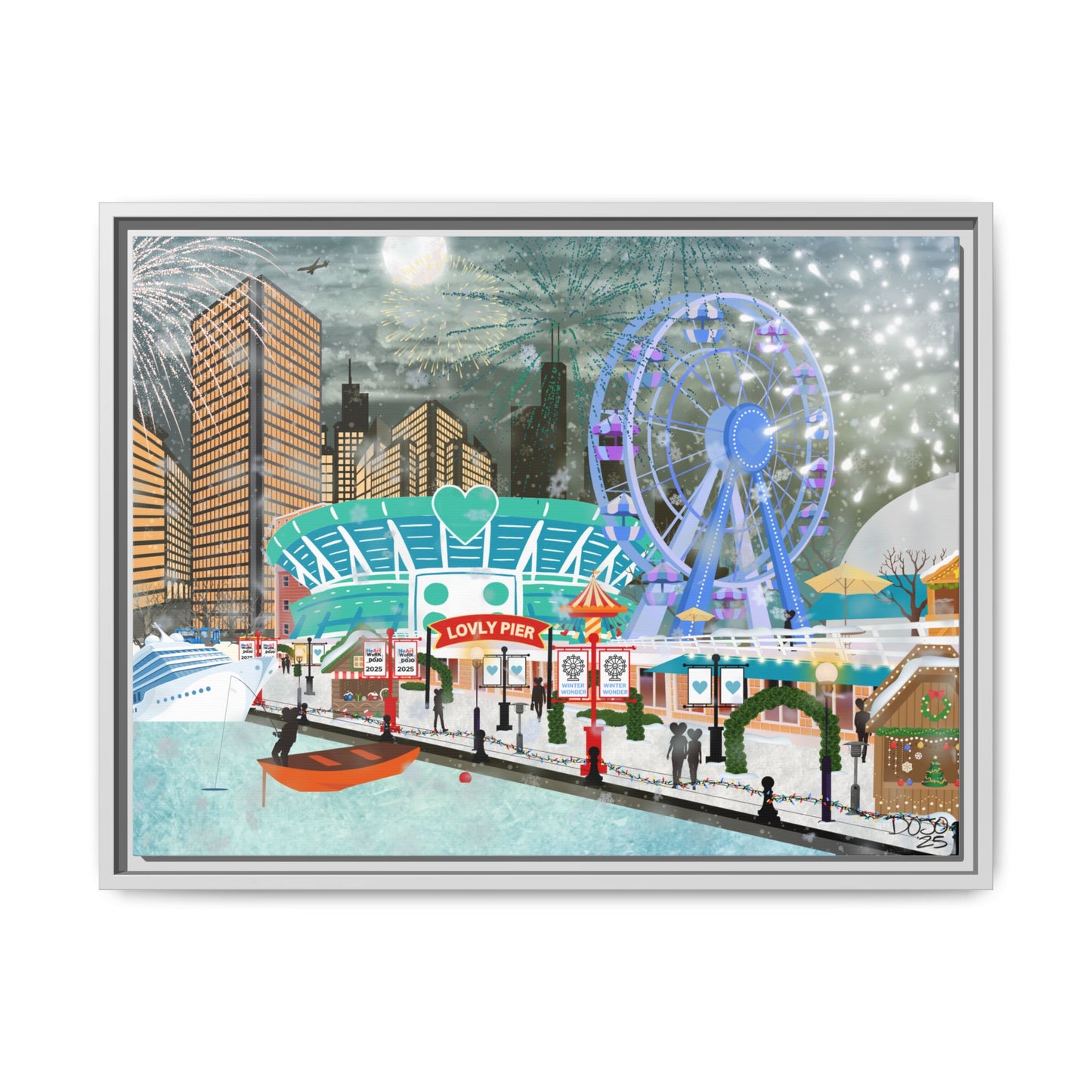 Framed Lovly Pier Canvas — Nightscape Wall Art