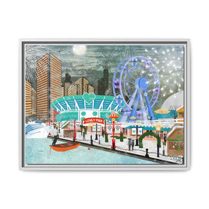 Framed Lovly Pier Canvas — Nightscape Wall Art